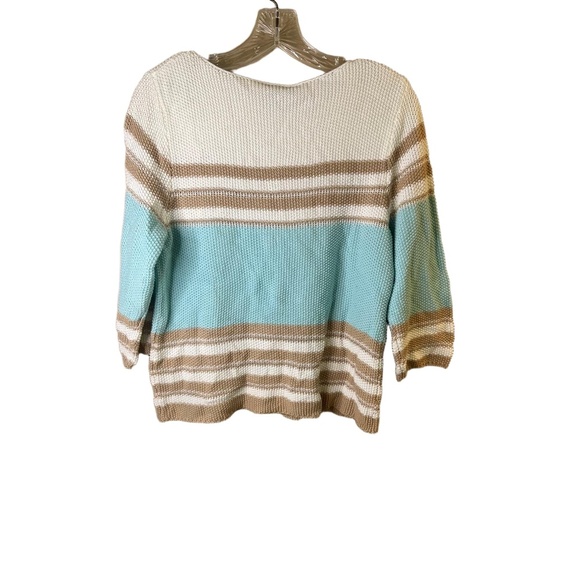 NWT Marble 7020 Blue Beige White Stripes 3/4 Sleeve Pullover Sweater Small - Picture 9 of 10